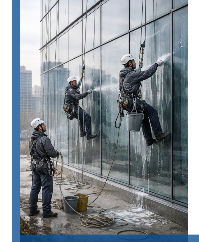 Промышленная мойка панорамных окон на высоте в Саранске