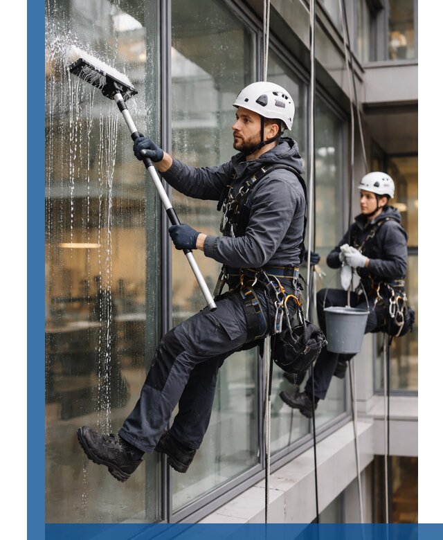 Профессиональная мойка витражей промышленными альпинистами в Саранске