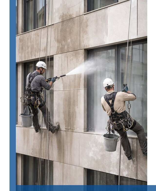 Послестроительная мойка фасада промышленным альпинизмом в Саранске