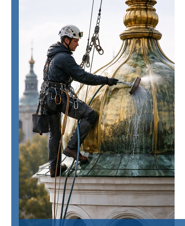 Профессиональная мойка куполов и шпилей высотными альпинистами в Саранске