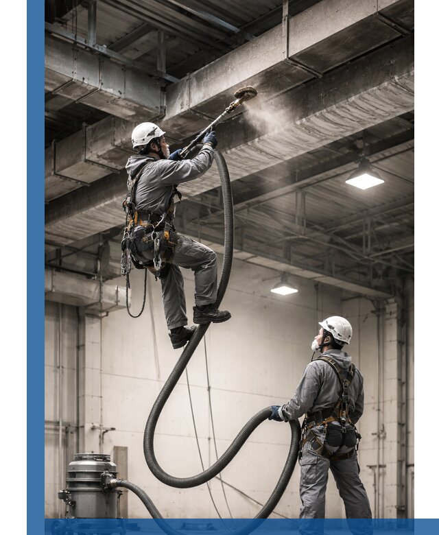 Обеспыливание потолочных конструкций в Саранске промышленным альпинизмом