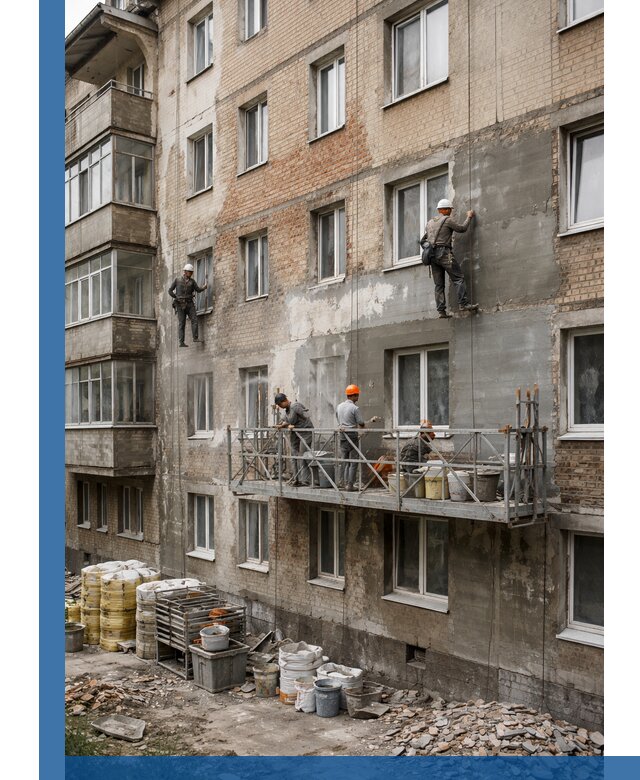 Капитальный ремонт фасада в Саранске с восстановлением и гидроизоляцией