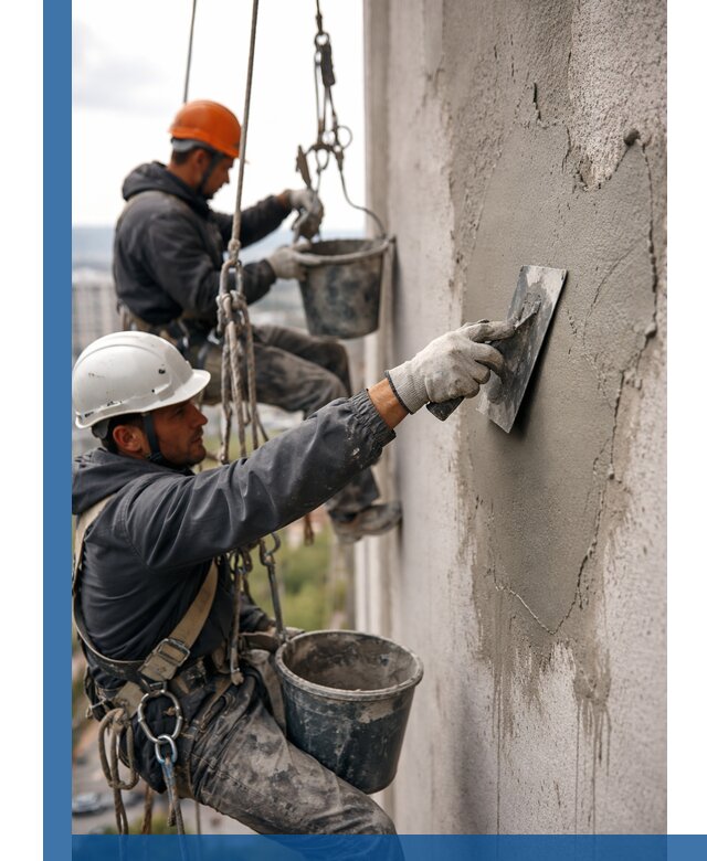 Штукатурка фасада на высоте в Саранске профессиональные работы