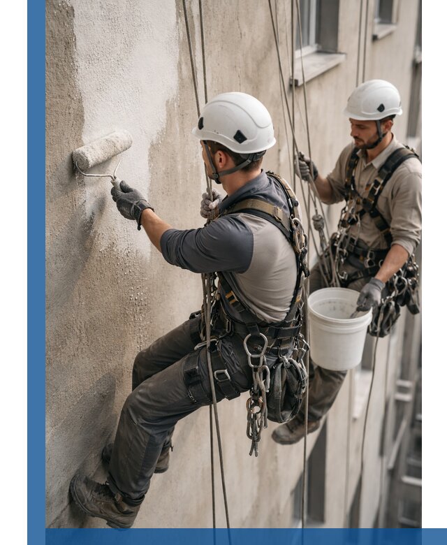 Грунтовка фасада на высоте в Саранске промышленными альпинистами