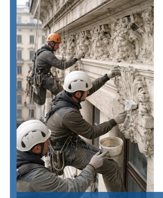 Реставрация фасадной лепнины с высотными работами в Саранске