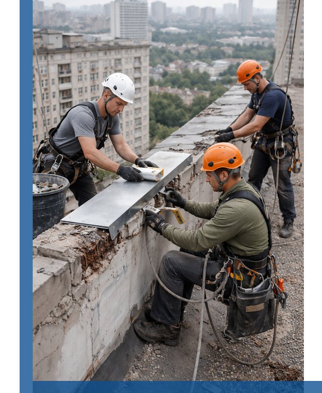 Ремонт парапета на кровле в Саранске, высотные работы с гарантией