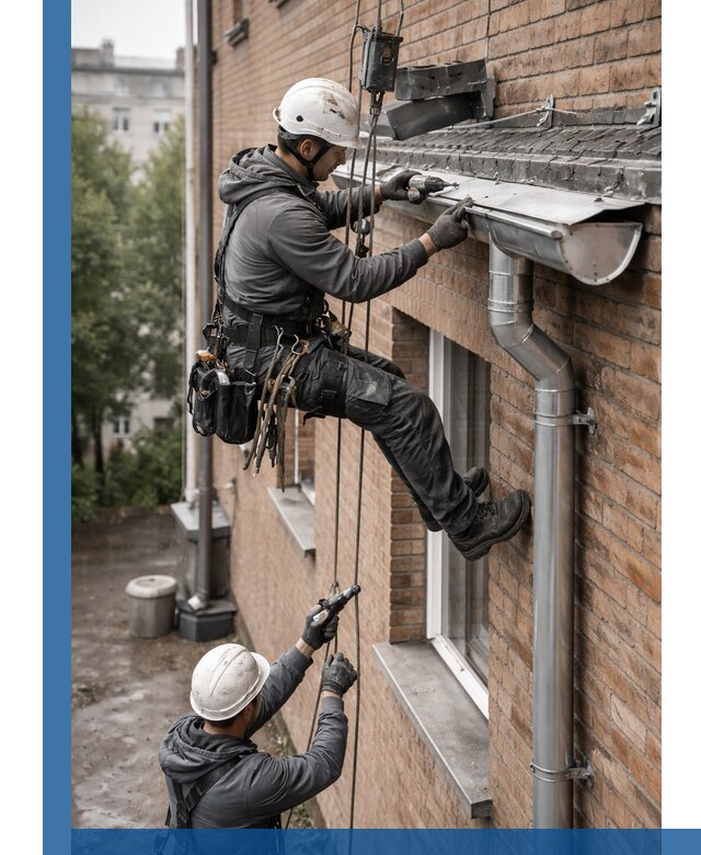 Монтаж водосточной системы на здании в Саранске под ключ