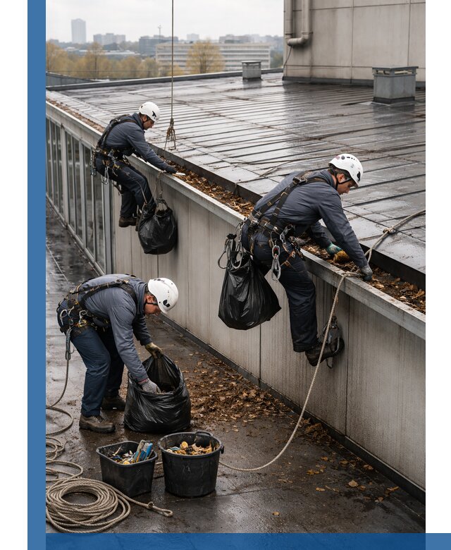 Очистка кровли по периметру в Саранске силами промышленных альпинистов