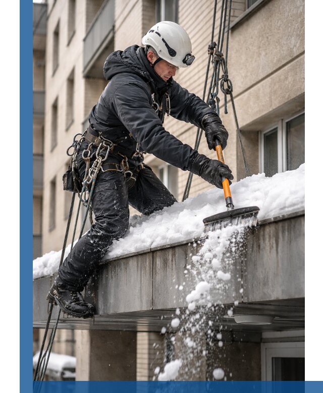 Очистка козырьков от снега в Саранске круглогодично безопасно