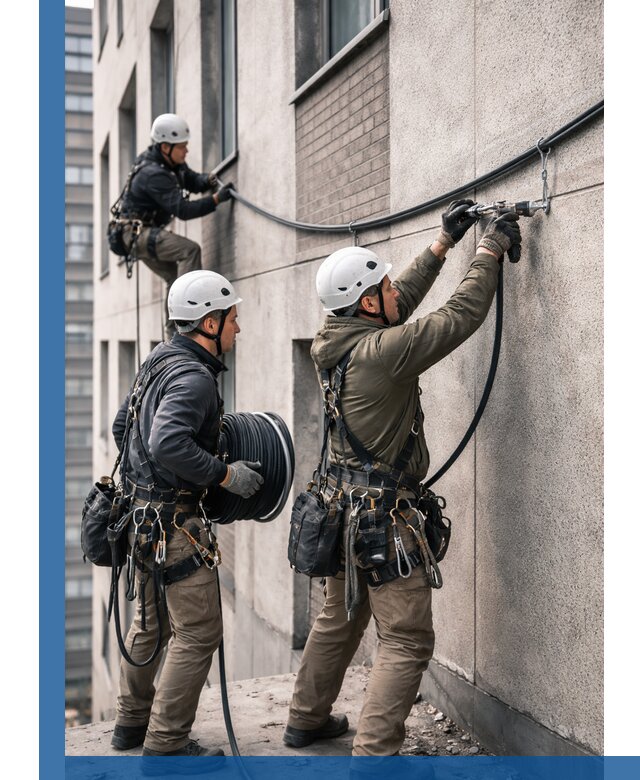 Прокладка кабеля по фасаду в Саранске, профессиональный монтаж