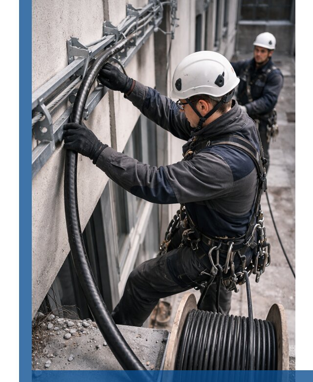 Протяжка кабеля питания на высоте в Саранске с гарантией безопасности и качества