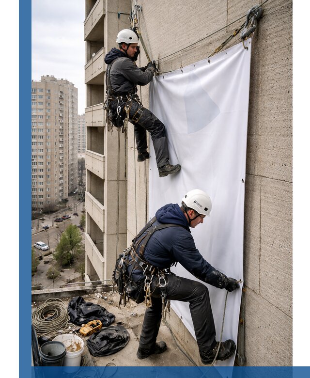 Профессиональный монтаж баннеров на фасаде в Саранске