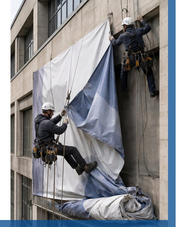 Демонтаж баннеров с фасада в Саранске от 4741 р. | ВЫСОТНИК-Срн