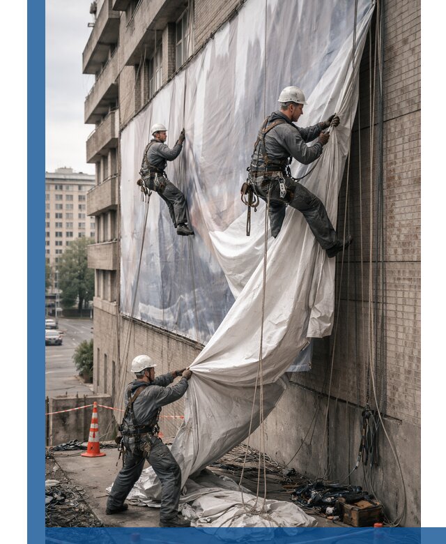 Демонтаж баннеров с фасада в Саранске оперативно и безопасно
