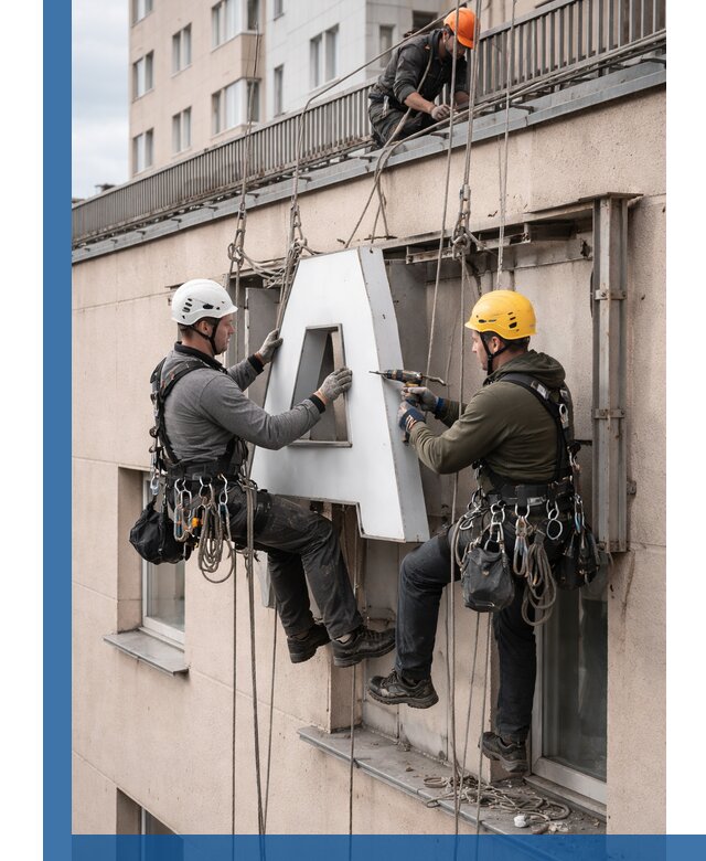 Ремонт и восстановление наружных вывесок на высоте в Саранске