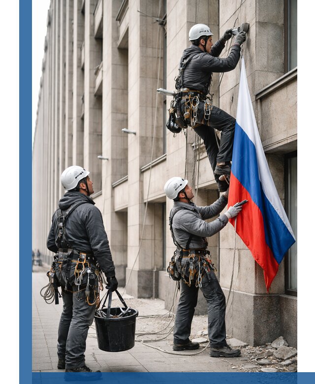 Профессиональная установка флагов на фасаде в Саранске