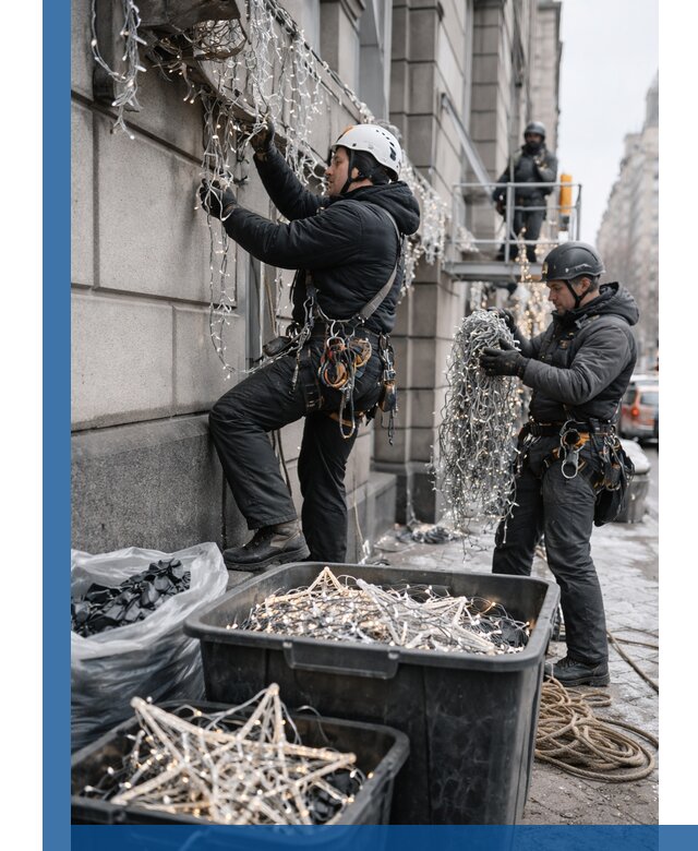 Демонтаж новогоднего оформления и гирлянд в Саранске