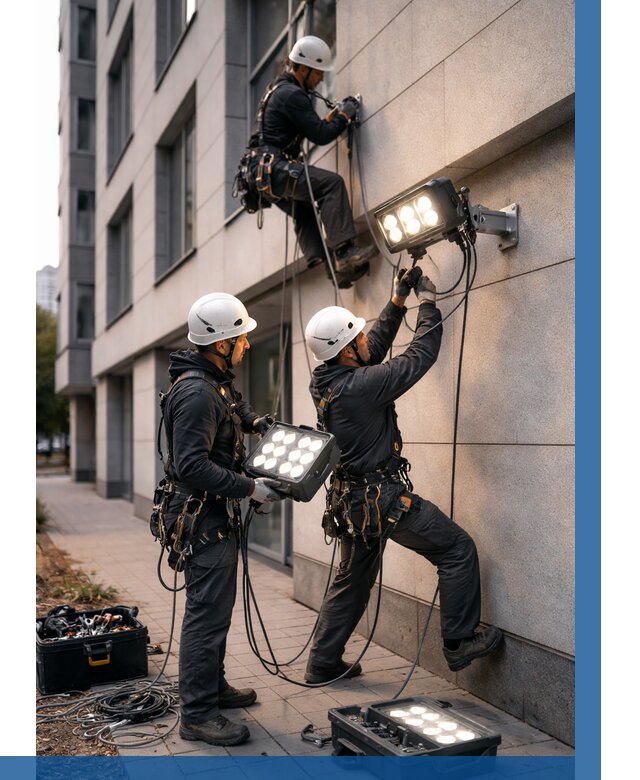 Монтаж прожекторов на фасаде в Саранске от 7902 р. | ВЫСОТНИК-Срн