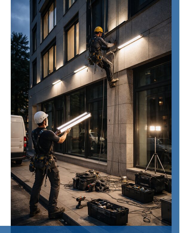 Монтаж архитектурной подсветки здания в Саранске от 2634 р.|ВЫСОТНИК-Срн