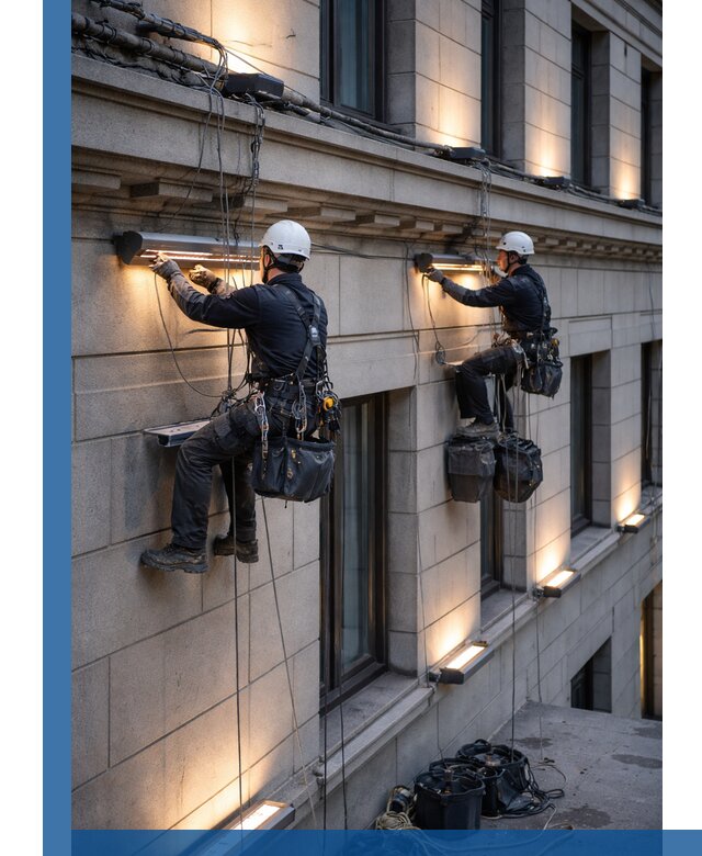 Монтаж архитектурной подсветки фасадов зданий в Саранске