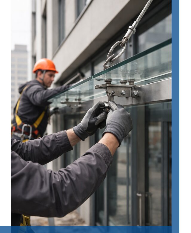 Монтаж стеклянных козырьков в Саранске от 8956 р. | ВЫСОТНИК-Срн