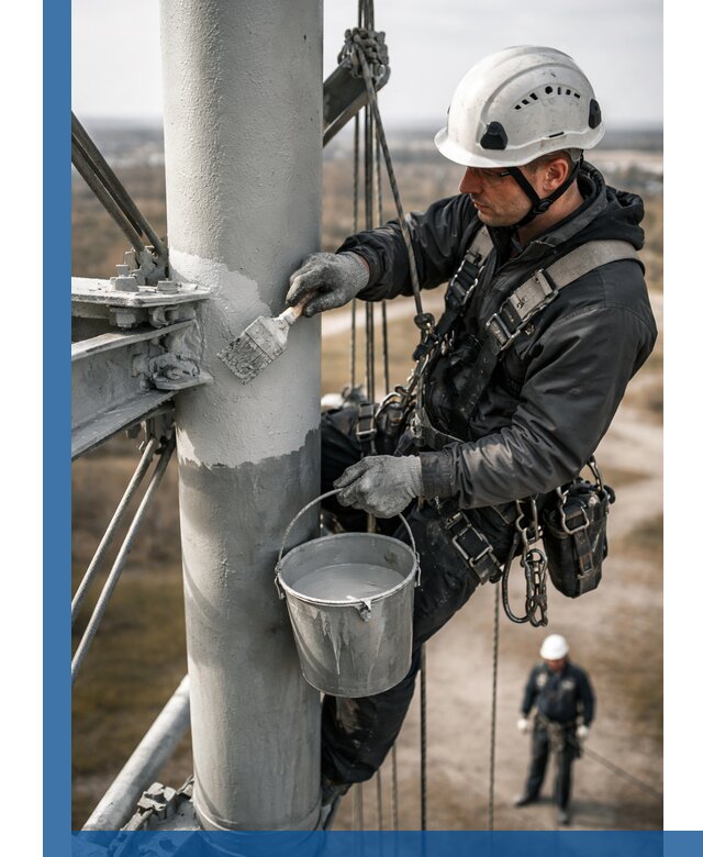 Покраска мачт связи в Саранске промышленными альпинистами